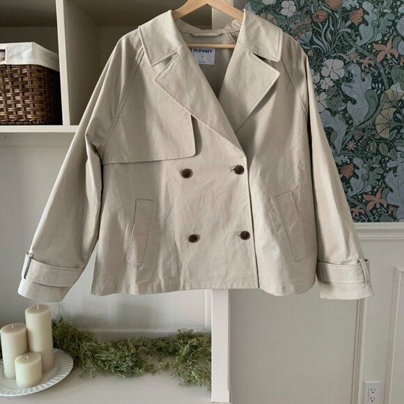 NWT Old Navy Oversized Double Breasted Short Trench Coat M - Picture 6 of 9
